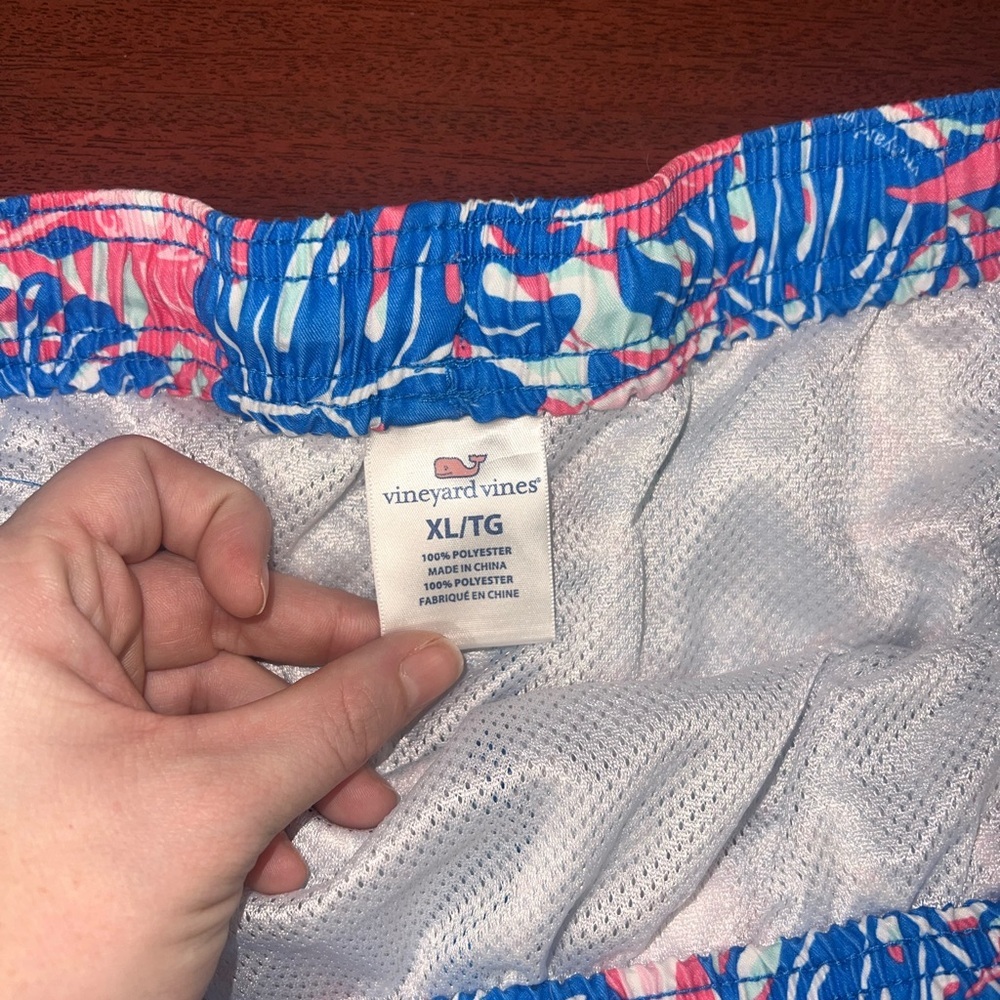 Vineyard Vines Pink and Blue Fish Swim Trunks - Picture 2 of 5